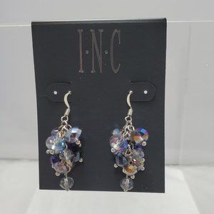 INC purple crystal cluster beaded silver dangle fish hook earring